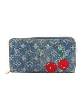 Louis Vuitton LV Takashi Murakami Zippy Wallet Zip Around Monogram Cherry Denim